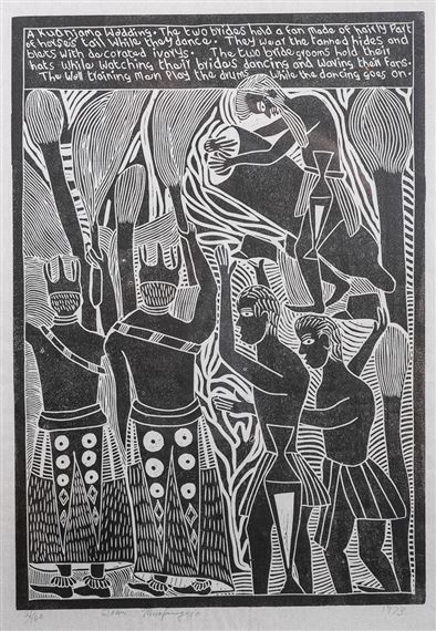 A KUANJAMA WEDDING (Levinson 41) by John Ndevasia Muafangejo, 1973