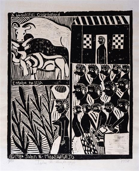 A BEAUTIFUL OVAMBOLAND (Levinson 205) by John Ndevasia Muafangejo, 1984