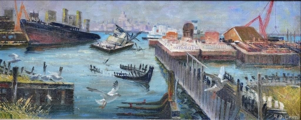 Artwork by Alfred Crimi, New York Harbor, Made of oil on canvas