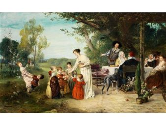 Friedrich August von Kaulbach | FAMILY IN THE GARDEN (1879