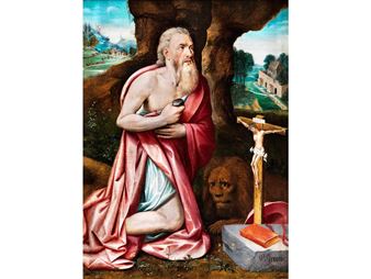 Der Heilige Hieronymus Büssend Vor Einem Kreuz in Einer Grotte - Lambert van Noort