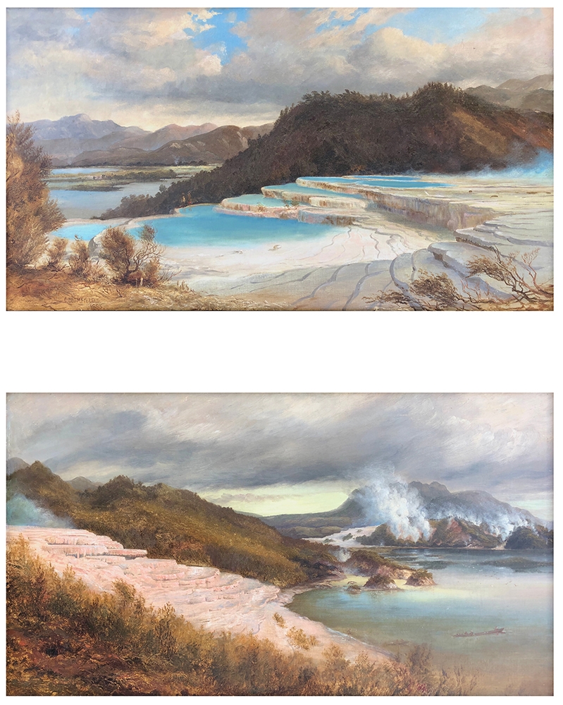 Two works; Pink and White Terraces, Rotomahana by Charles Blomfield, 1885
