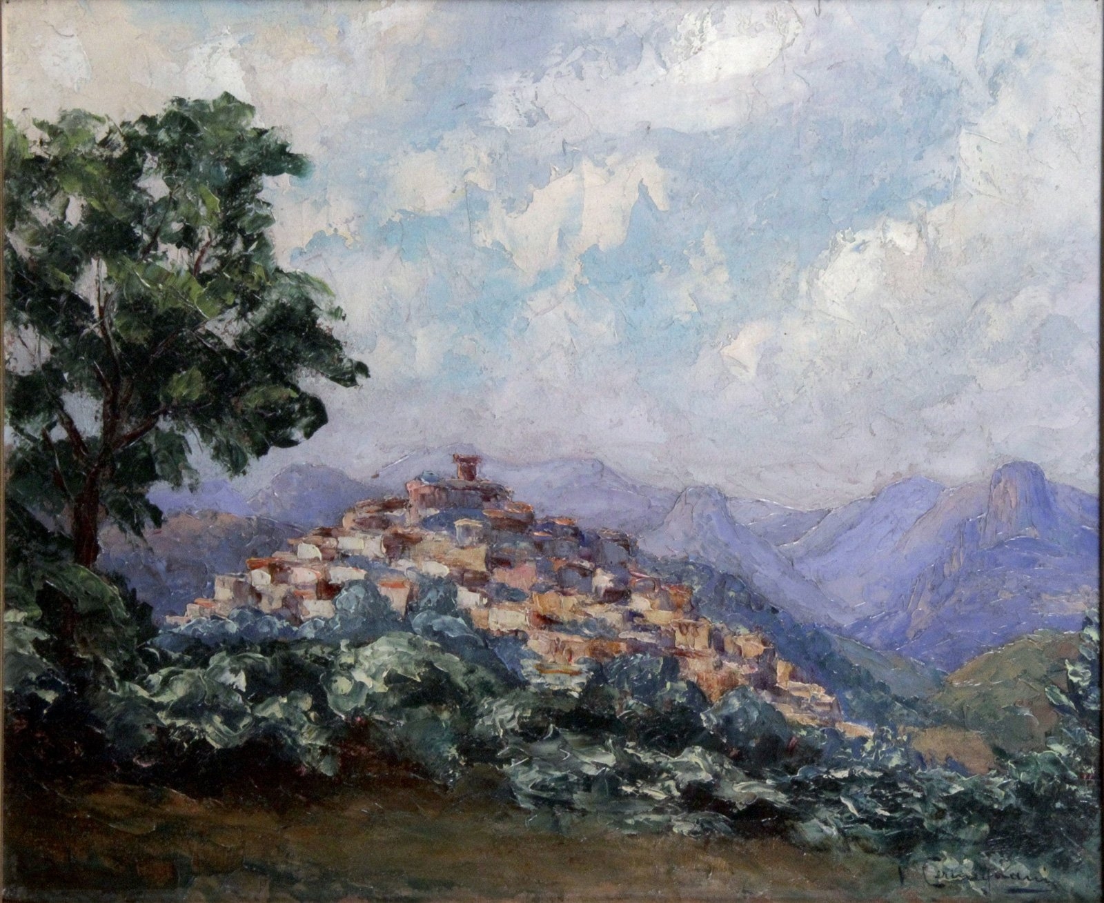Artwork by Vincent Cermignani, View of the village of Cagnes sur mer, Made of Oil on paper