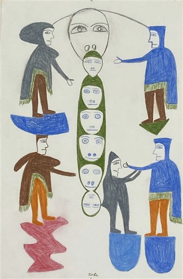 Untitled (Composition with Faces and Balancing Figures) by Jessie Oonark, 1975