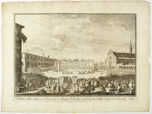 Veduta della Chiesa e Piazza di S Maria Novella con la festa della Corsa de' Cocchi by Johann Sebastian Müller