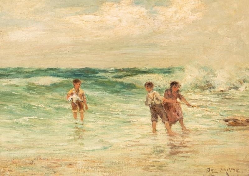 Artwork by Joe Milne, Beachcombers, Made of Oil on canvas