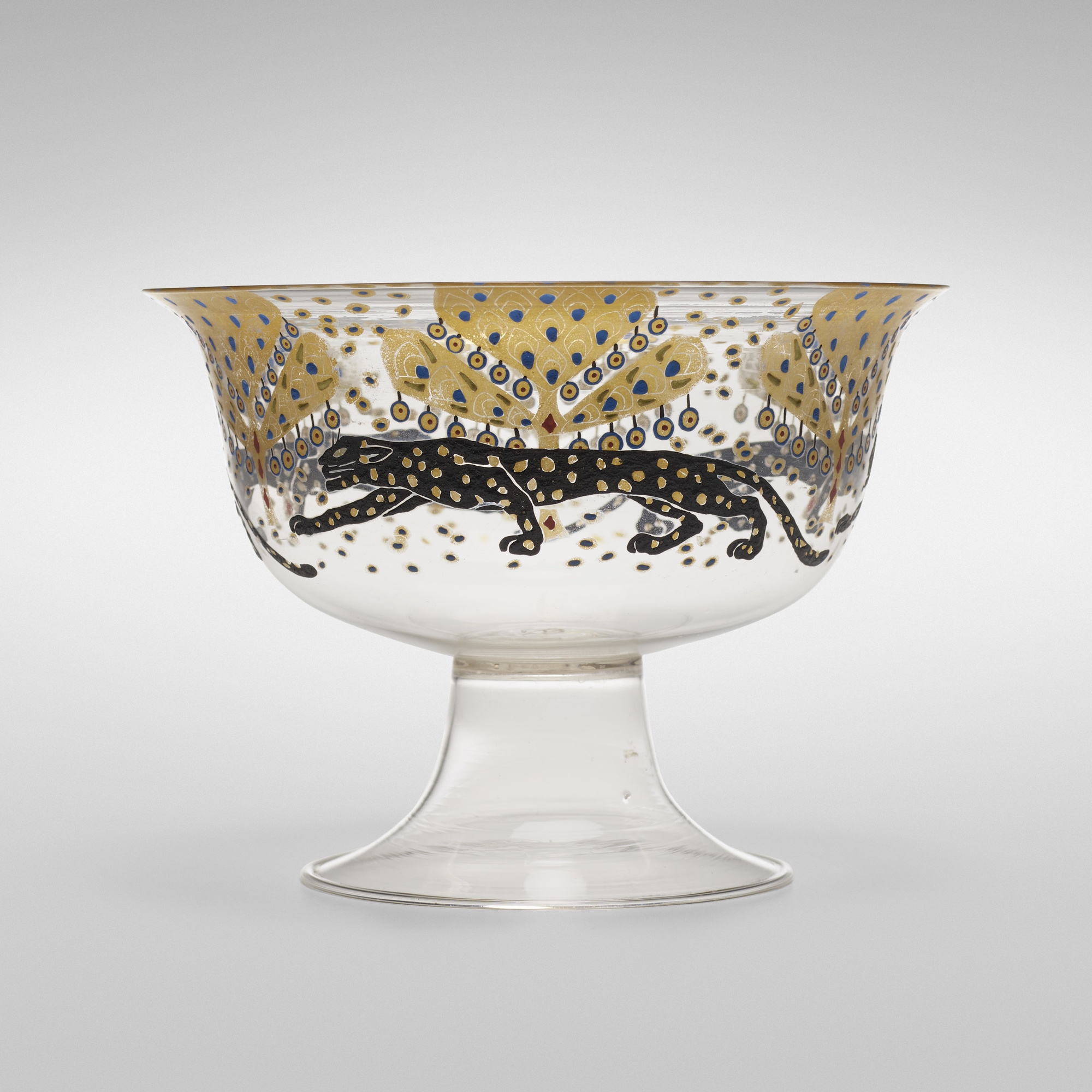 Artwork by Vittorio Zecchin, Le pantere bowl, Made of gold and polychrome enamel decoration