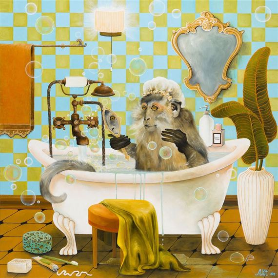 Monkey in a bath by Adelajda Kot, 2019