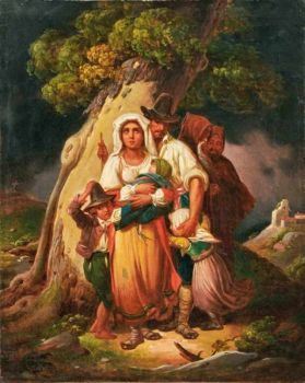 Vor einem Gewittersturm Schutz unter einem Baum Suchende bei Olevano Romano by Edmund Wodick