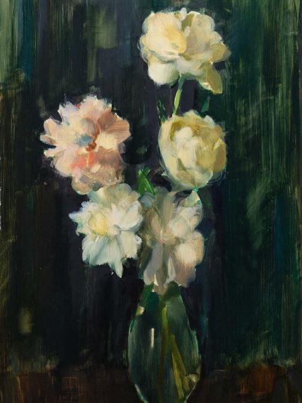 Still Life White Roses by Clement Serneels, 1968