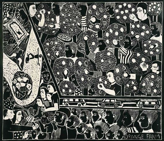 Orange Farm by John Ndevasia Muafangejo, 1974