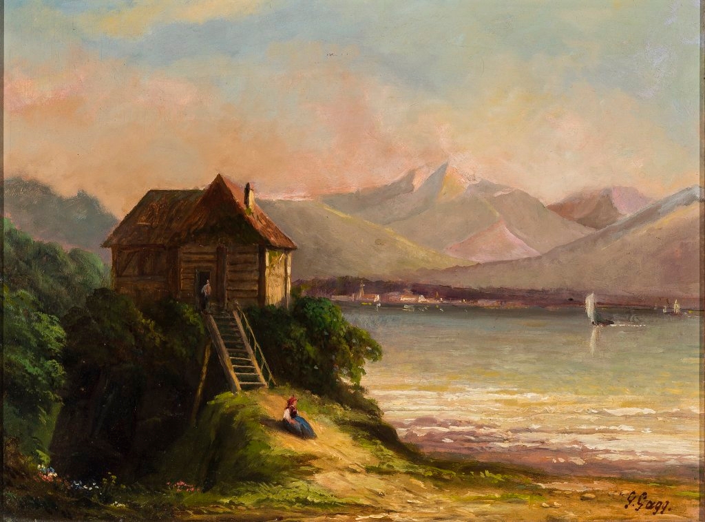 Artwork by Gebhard Gagg, Hexenhaeusle bei Bregenz, Made of Oil on cardboard