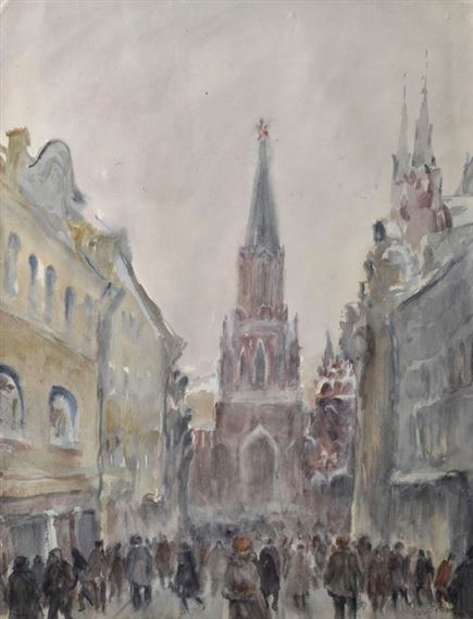 Ansicht aus Moskau: Straße des 25. Oktober (Nikolausstr.) am Abend by Elisabeth Kluchevskaya, 1984