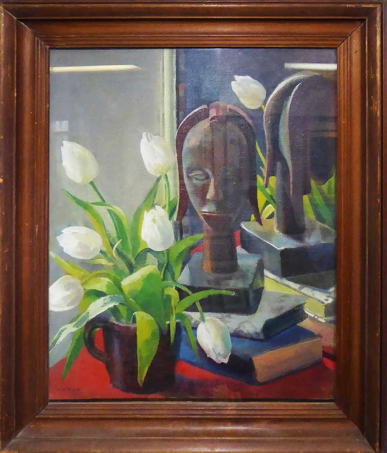 Artwork by G. Wynifrede Dorothy Watton, Books and Tulips, Made of oil on board