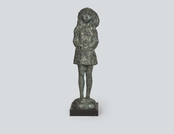 Artwork by Toshihito Hosono, Girl with flower, Made of bronze