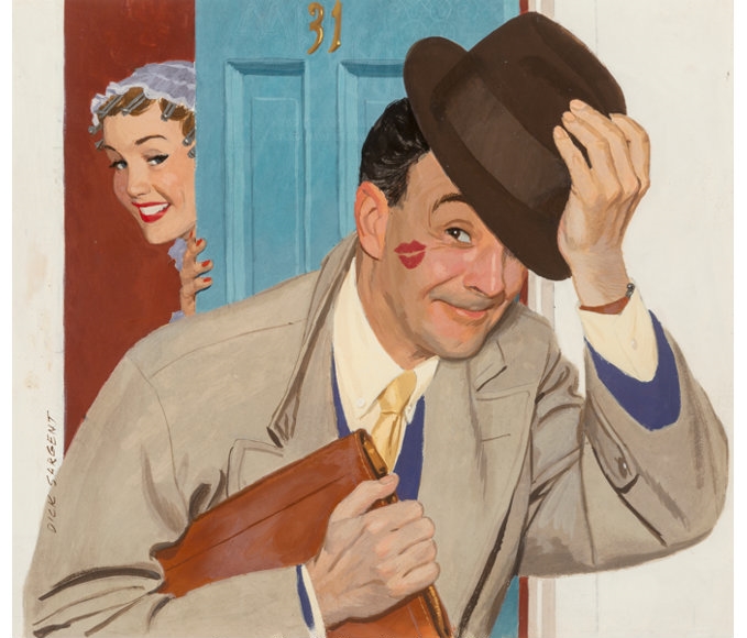 Artwork by Richard Sargent, Off to Work, This Week Magazine, Made of Gouache on board