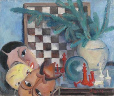 "Masken und Schachspiel" by Dorothea Maetzel-Johannsen, 1927