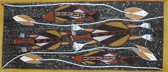 Long-neck Turle & Barramundi by Methuselah Wurrkidj, 2019