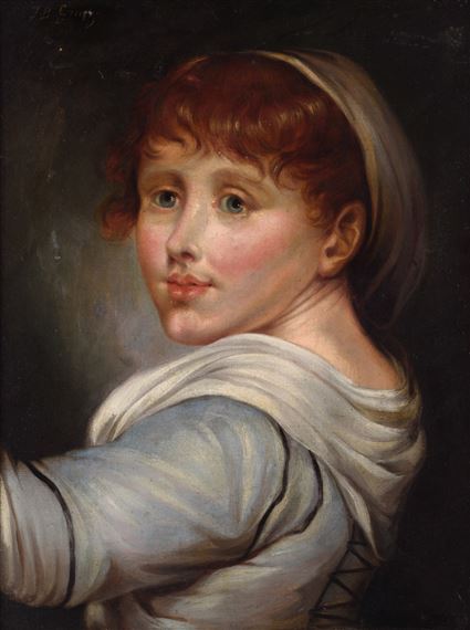 The Portrait of a Young Girl, Bust-Length, Looking Over Her Shoulder by Jean-Baptiste Greuze, Late 18th century