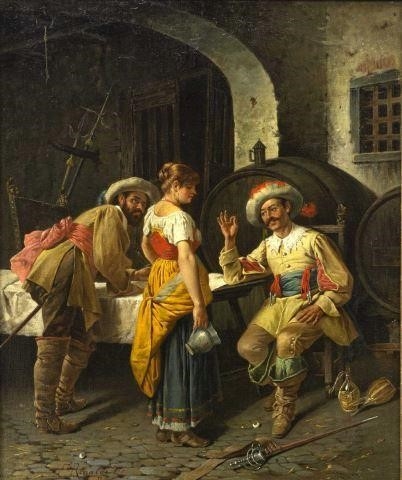 Two Cavaliers and Barmaid in a Tavern by F. Rinaldi
