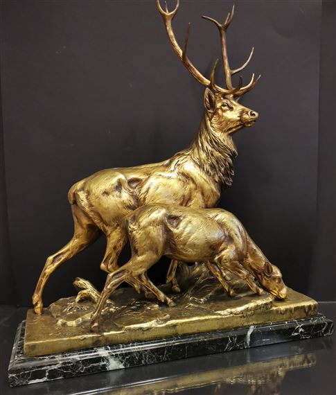 Cerf et biche by Charles Paillet