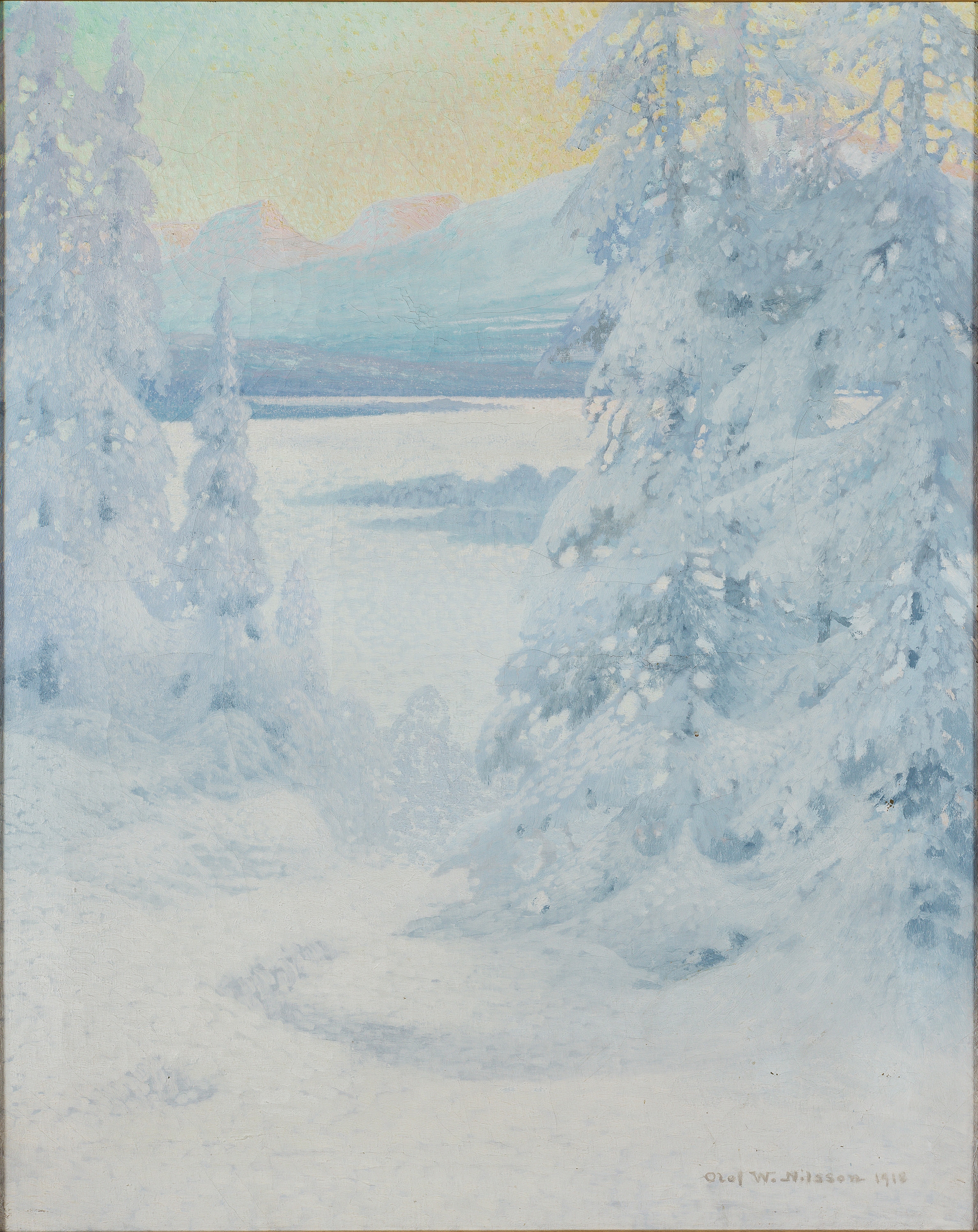 Artwork by Olof Walfrid Nilsson, Winterkväll, Made of Oil on canvas