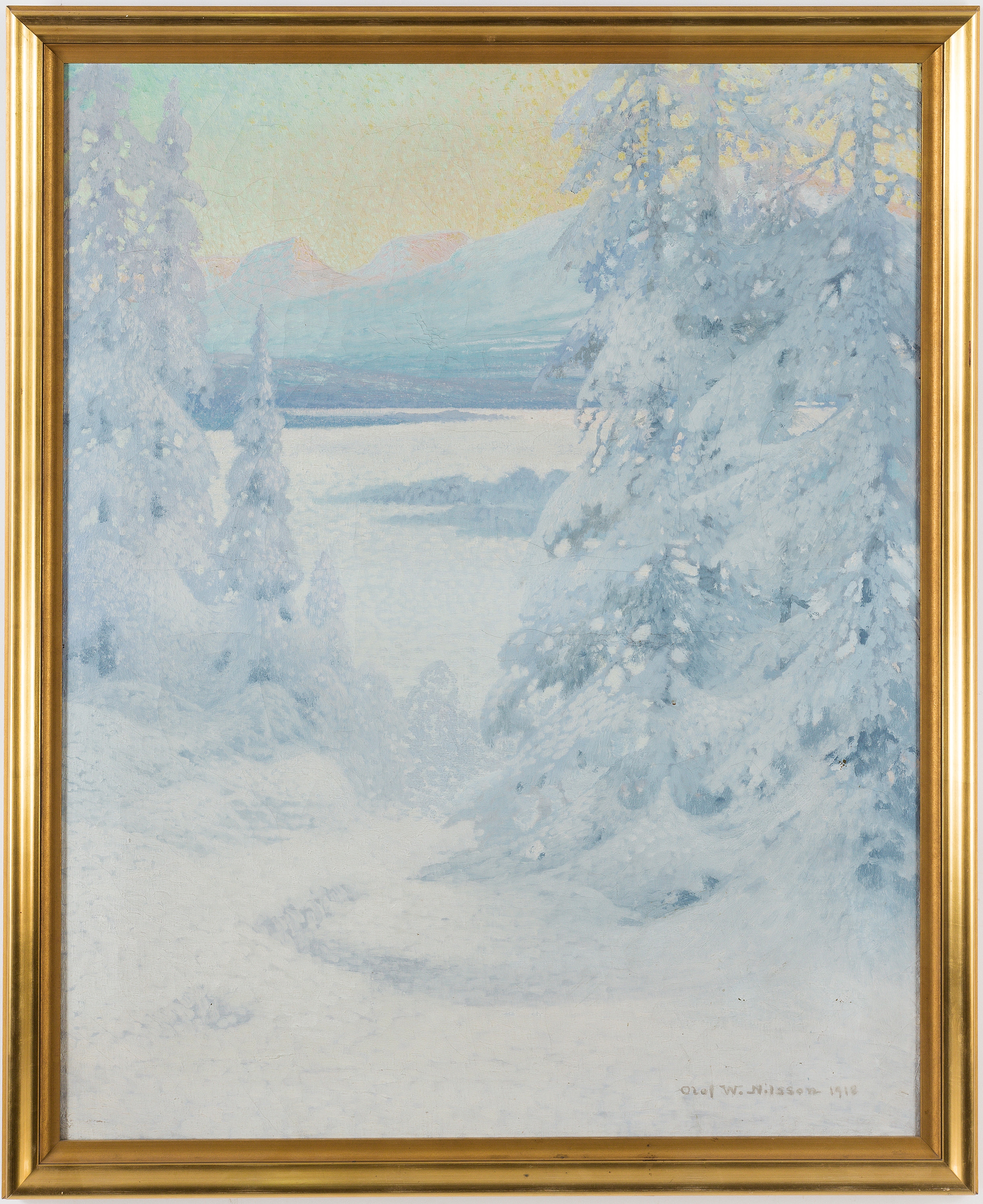 Artwork by Olof Walfrid Nilsson, Winterkväll, Made of Oil on canvas