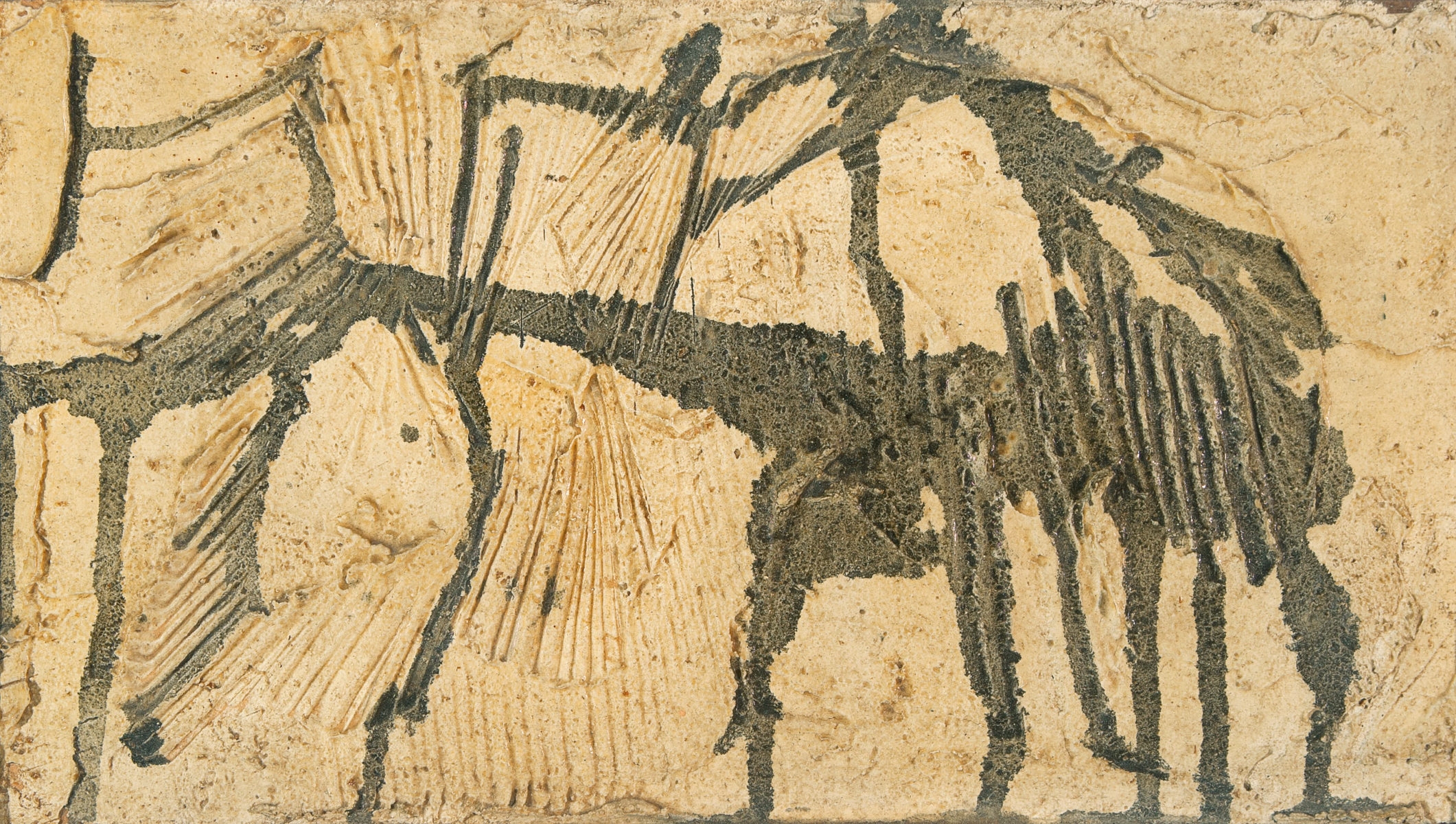 Artwork by Hermann Glöckner, O.T. (Verlauf über gefächerten Spachtelzügen), Made of Lacquer, tempera, plaster and Casein on hardboard