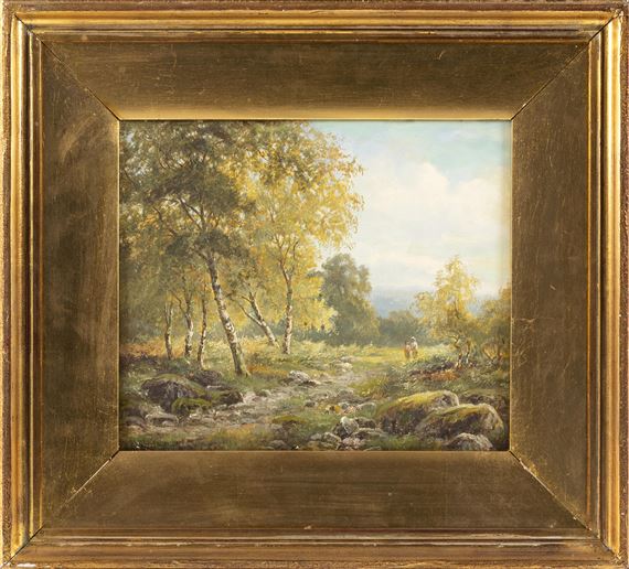 Two figures walking by a mountain stream by Albert Edmund Gyngell