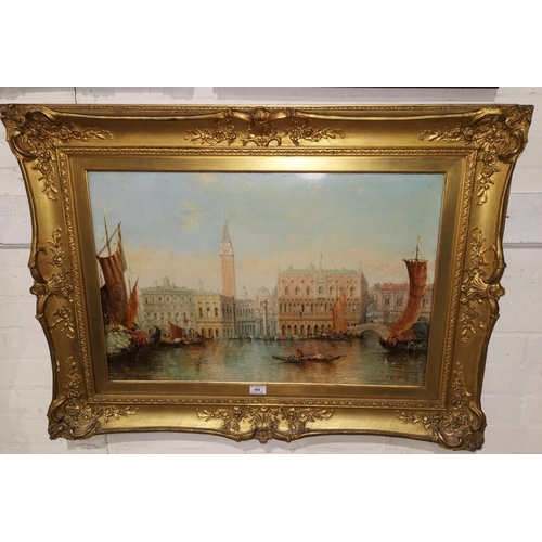 Artwork by William Meadows, Venetian scene looking across the Grand Canal towards St Marks Square, Made of oil on canvas