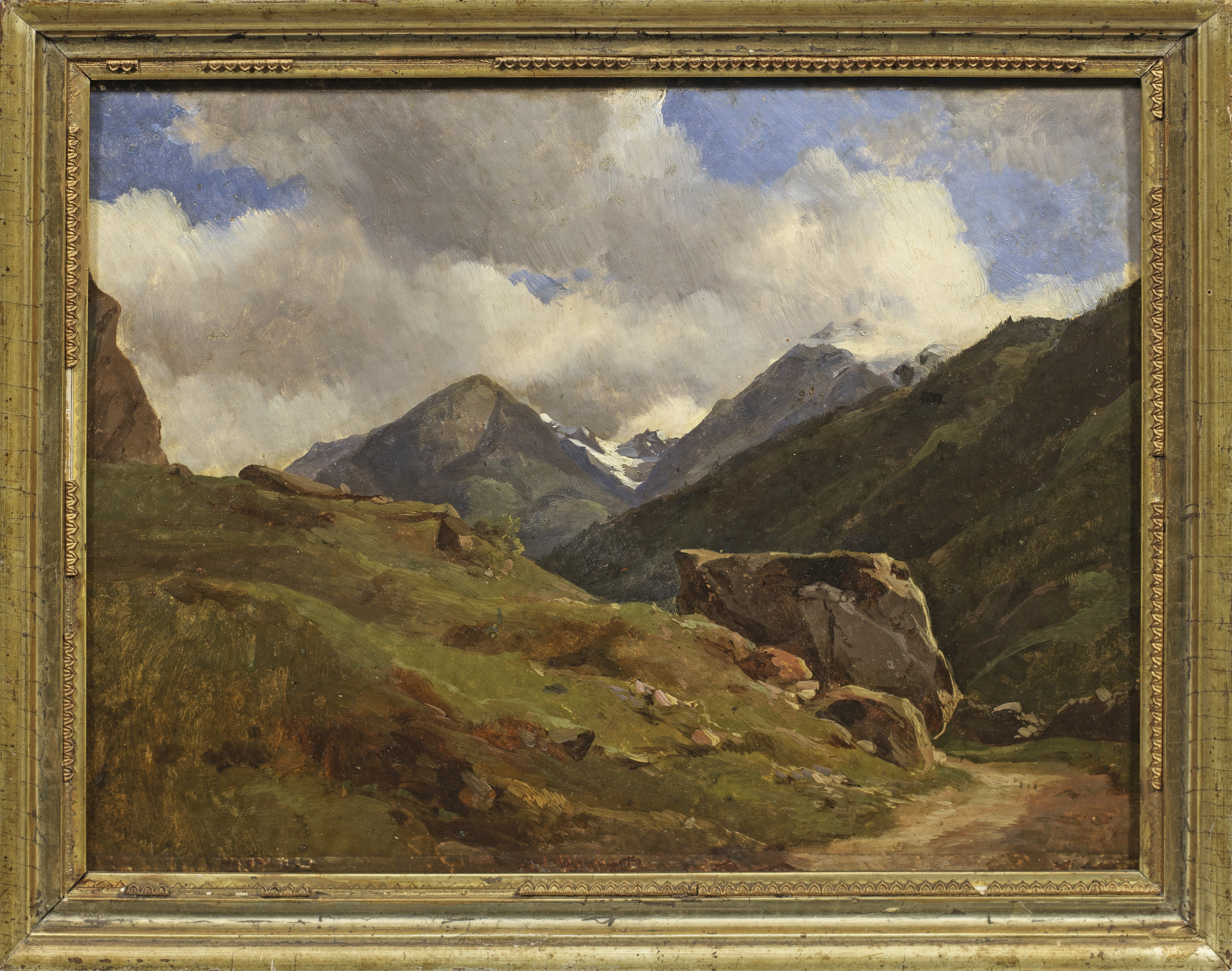 Artwork by Friedrich Preller the Elder, Freilichtstudie mit Hochgebirgslandschaft, Made of Oil on cardboard