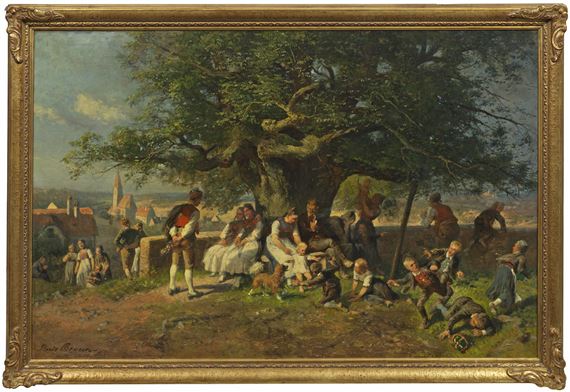 Sommertag in Mittelfranken mit fröhlicher Szene an der alten Dorflinde