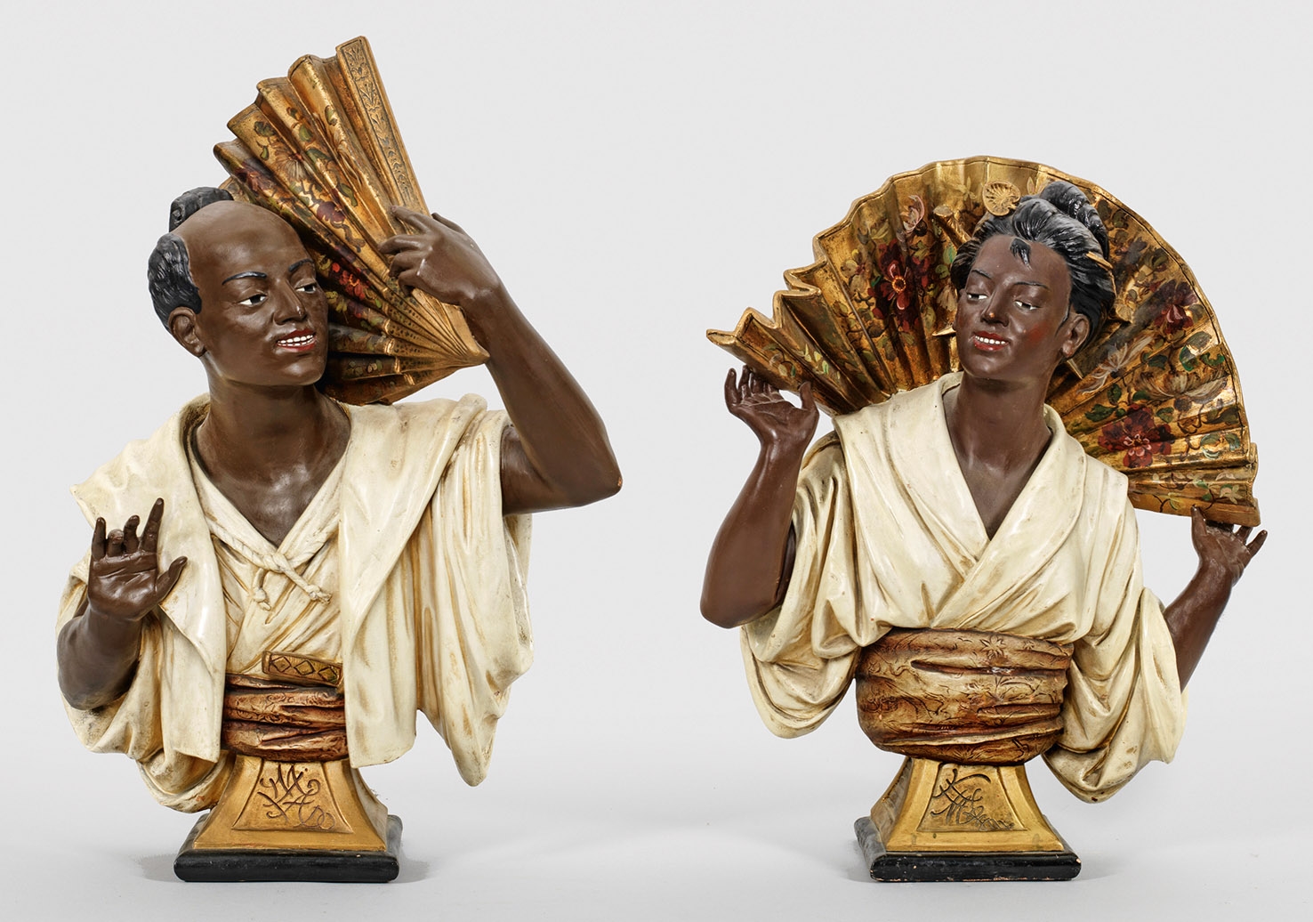 Artwork by Koenig & Lengsfeld, Two works: Eines asiatischen Paares mit Fächer, Made of terracotta (2)