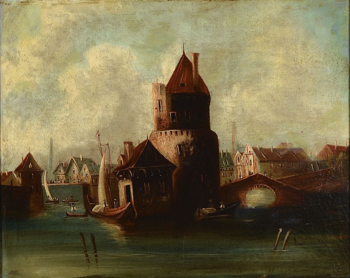 View of a harbor by Dutch School, 18th Century