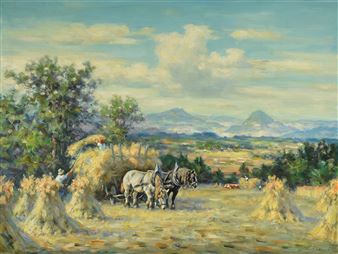 Hay harvest in pre-alpine landscape - Karl Demetz