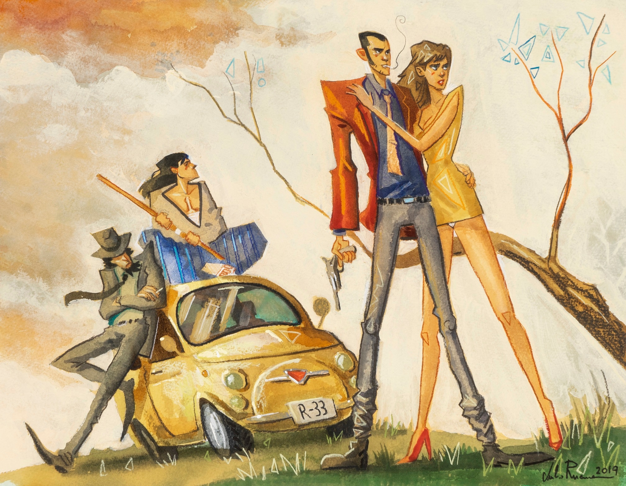 Artwork by Giulio Rincione, LUPIN III, Made of Pastels, watercolour and acrylic on thin cardboard