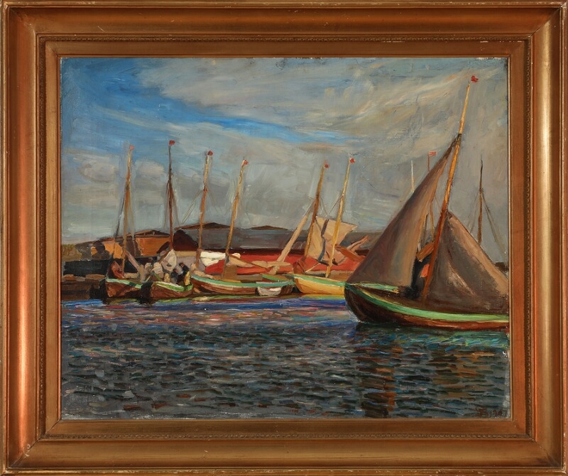 Herring boats at the dock, Kerteminde by Fritz Syberg, dated 1907