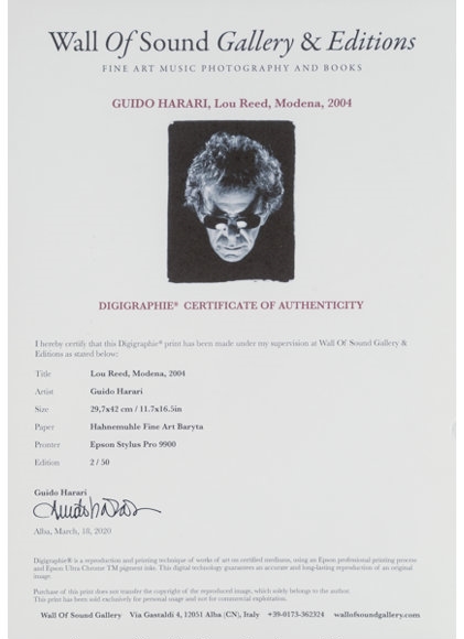 Artwork by Guido Harari, Lou Reed, Modena, Made of pigment print