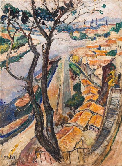 View from Rhone River region ("Village au bord de l'eau, Avignon")