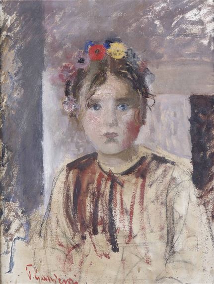 Ritratto di ragazza con corona di fiori by Pietro Gaudenzi