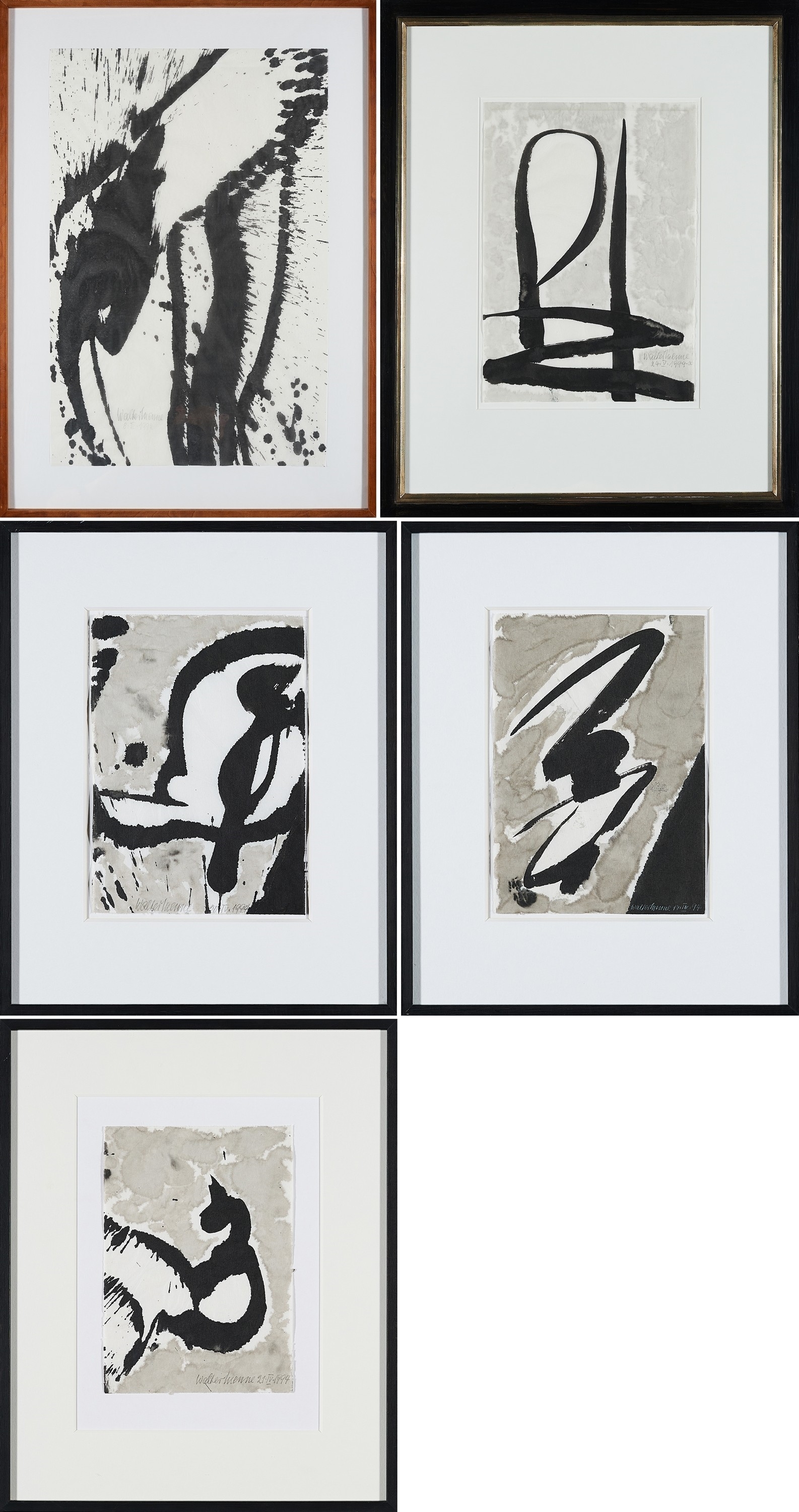 Artwork by Walter Menne, Mixed Lot of 5 Drawings, Made of India ink brush on thin