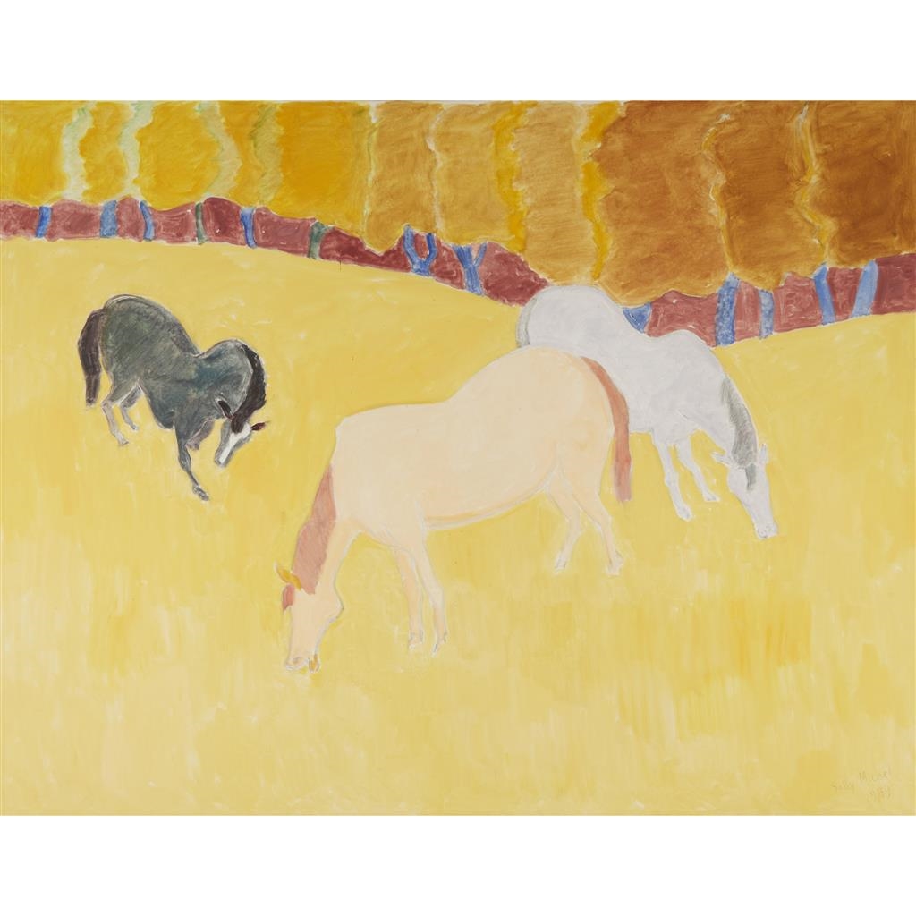 Artwork by Sally Avery, Grazing Horses, Made of oil on canvas