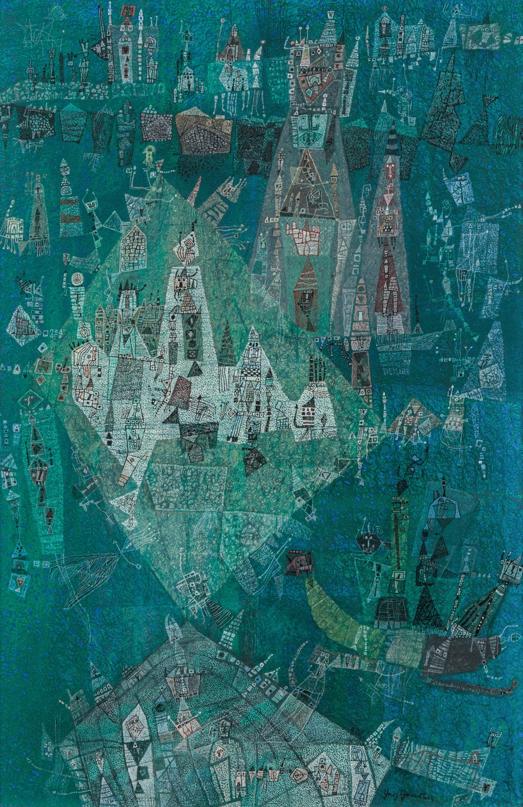 Artwork by Ynez Johnston, Straits of Messina, Made of casein on board