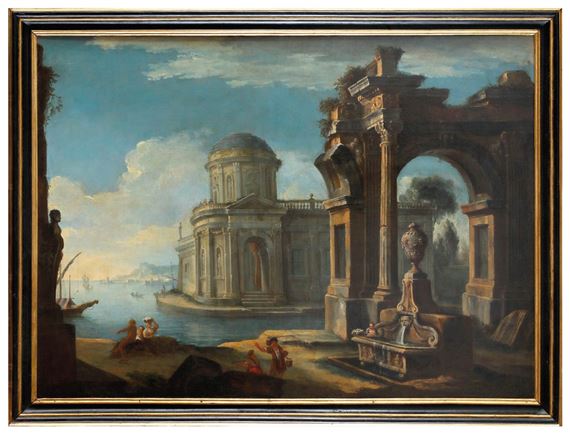Architectural capriccio with figures by Antonio Joli de Dipi