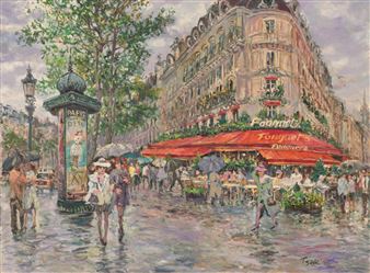 Romance In The Rain Le Fouquet Cafe - Valery Tsar
