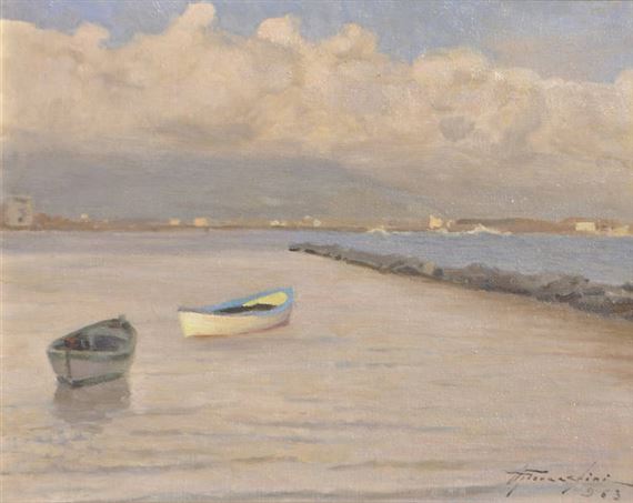 Boote in kleinem Hafen by Ulderico Giovacchini, 1963