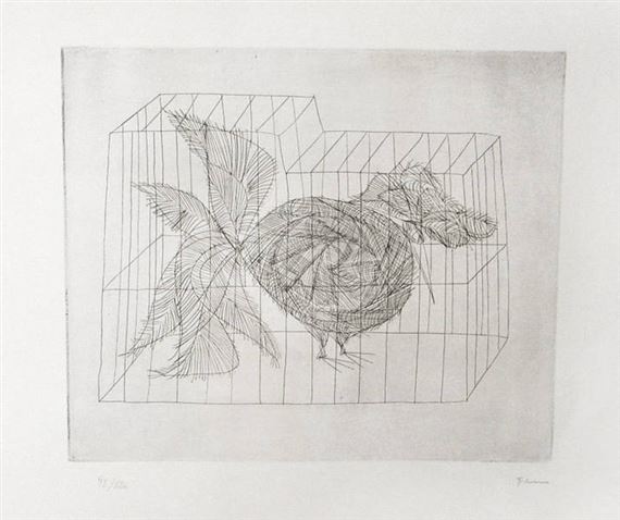 Vogel im Käfig by Paul Flora, 1961