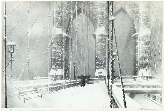 Brooklyn Bridge in Winter. by Stow Wengenroth, 1959