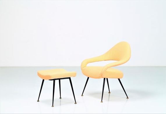 Two works: Armchair mod. Du 55P; footrest mod. Du 55P by Gastone Rinaldi, 1955