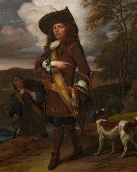 Portrait of a Nobleman with Hunting Assistants and Hound - Barendt Graat
